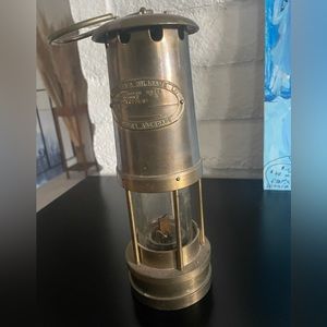Vintage Cambrian Brass Miner's Kerosene Safety Lamp  E. Thomas & Williams